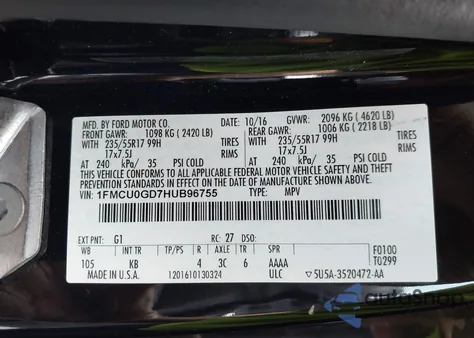 2017 Ford Escape Se from USA, damaged, VIN 1FMCU0GD7HUB96755